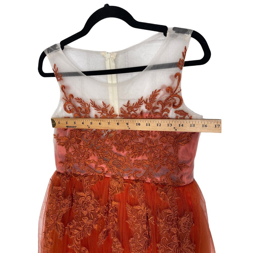 Vintage 1950s Embroidered Tulle Ballgown Couture Prom Dress Orange MINT Size 4 - Picture 14 of 15